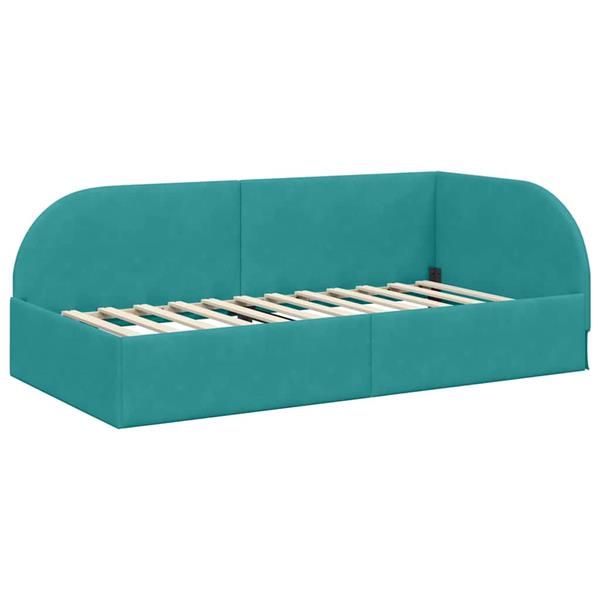 Grote foto vidaxl hoekbedframe met hoofdeinde turquoise 90 cm x 200 cm stof antiek en kunst stoelen en banken