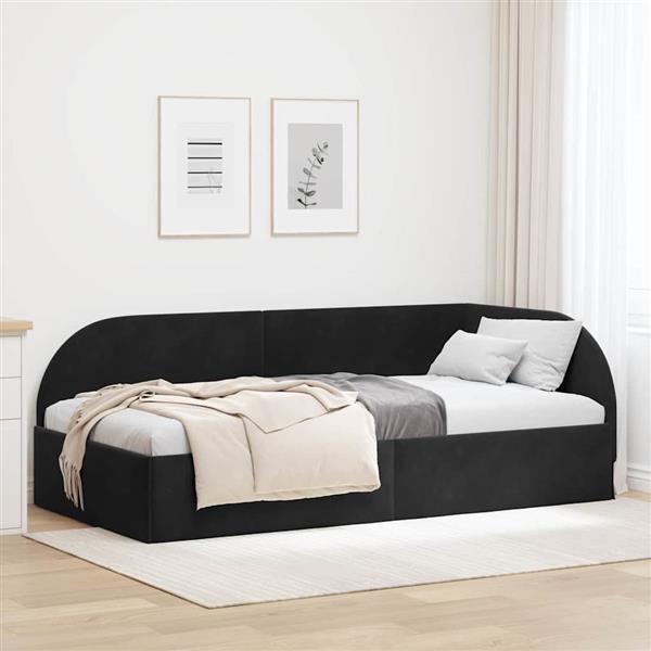 Grote foto vidaxl hoekbedframe met hoofdeinde zwart 90 cm x 190 cm stof antiek en kunst stoelen en banken