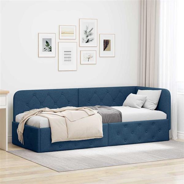 Grote foto vidaxl hoekbedframe met hoofdeinde blauw 80 x 200 cm stof antiek en kunst stoelen en banken