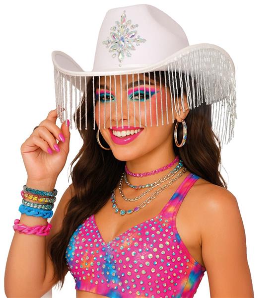 Grote foto cowgirl hoed wit met franjes verzamelen overige verzamelingen
