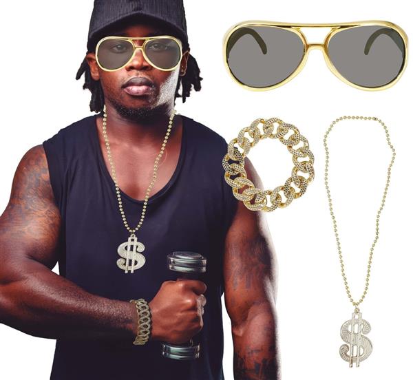 Grote foto hip hop verkleedset goud hip hop 3 delig verzamelen overige verzamelingen