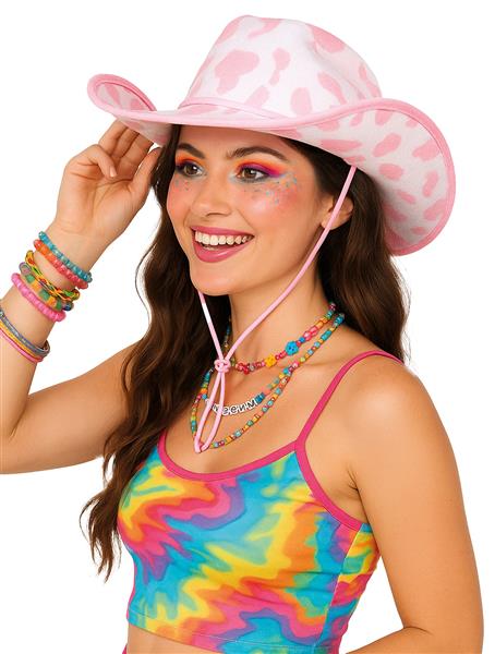 Grote foto cowgirl hoed wit roze koeien print verzamelen overige verzamelingen