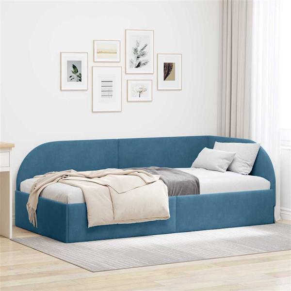 Grote foto vidaxl hoekbedframe met hoofdeinde blauw 90 cm x 190 cm stof antiek en kunst stoelen en banken