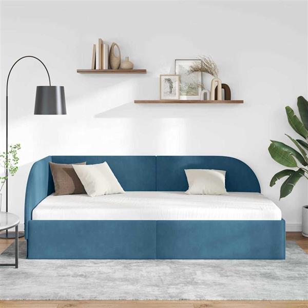 Grote foto vidaxl hoekbedframe met hoofdeinde blauw 90 cm x 190 cm stof antiek en kunst stoelen en banken