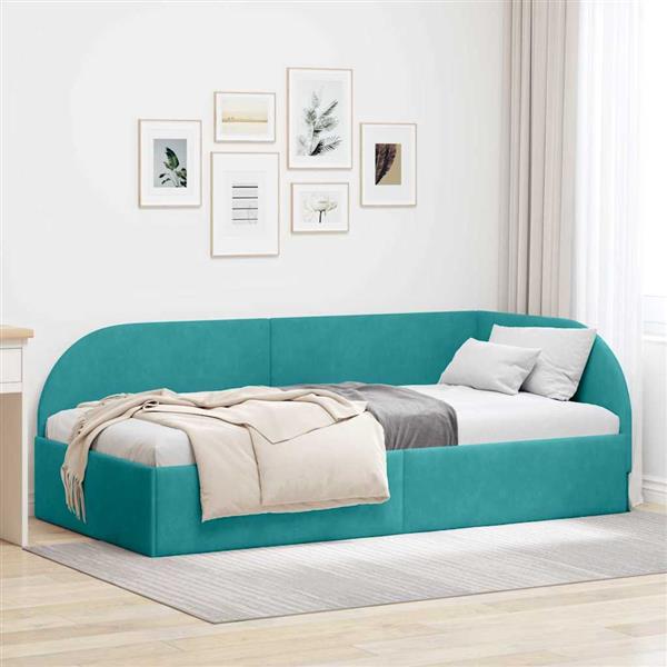 Grote foto vidaxl hoekbedframe met hoofdeinde turquoise 80 cm x 200 cm stof antiek en kunst stoelen en banken