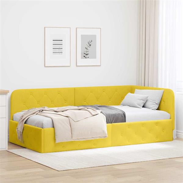 Grote foto vidaxl hoekbedframe met hoofdeinde geel 90 x 190 cm fluweel antiek en kunst stoelen en banken
