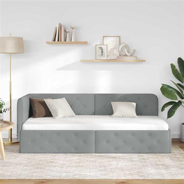 Grote foto vidaxl hoekbedframe met hoofdeinde lichtgrijs 80 x 200 cm stof antiek en kunst stoelen en banken