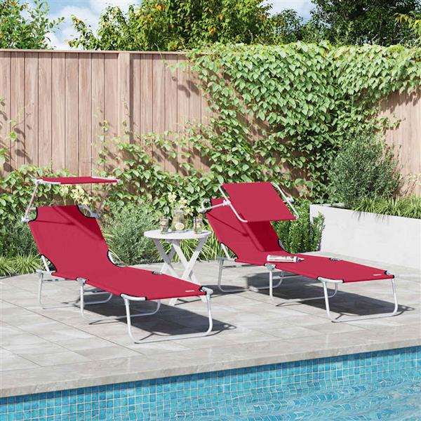 Grote foto vidaxl ligstoel 2 persoon 2 pcs rood 58 x 188 x 77cm stof tuin en terras tuinmeubelen