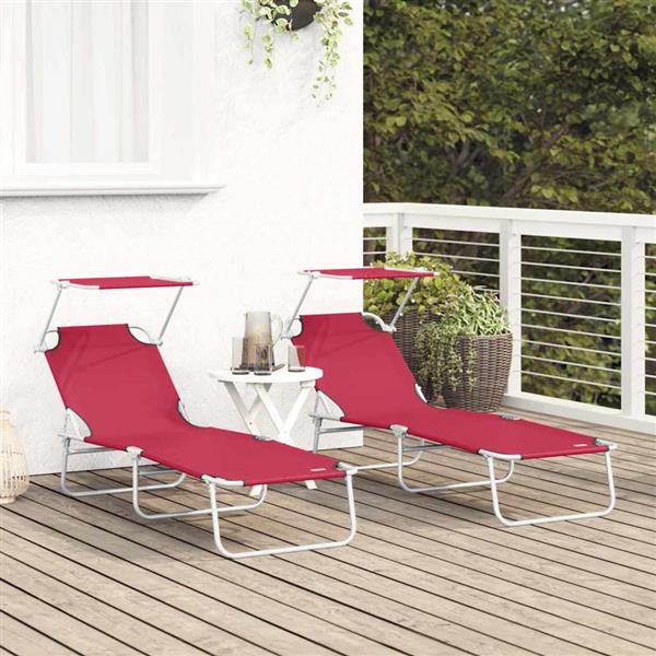 Grote foto vidaxl ligstoel 2 persoon 2 pcs rood 58 x 188 x 77cm stof tuin en terras tuinmeubelen