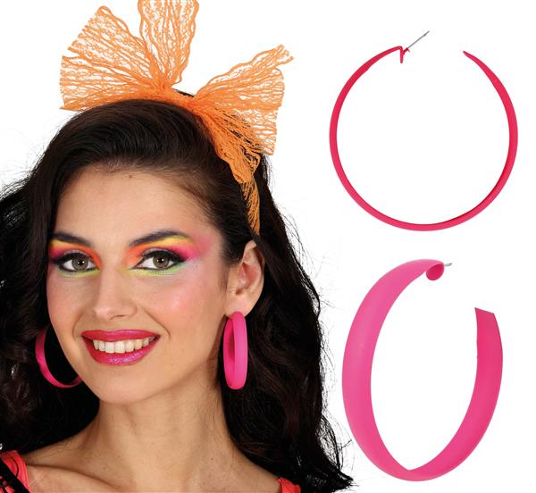 Grote foto neon roze oorbellen hoepel verzamelen overige verzamelingen