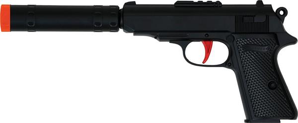 Grote foto zwarte nep pistool met geluiddemper 29cm verzamelen overige verzamelingen