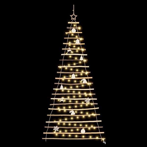 Grote foto vidaxl kerstboom met 130 led naturel 210 cm massief essenhout diversen overige diversen