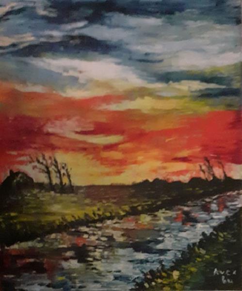 Grote foto kunsthandel gennep landschap zonsondergang antiek en kunst modern