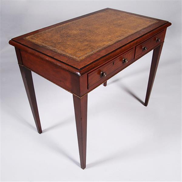 Grote foto sidetable of kleine schrijftafel met 2 laden en groenbruin leer ingelegd no.350208 antiek en kunst stoelen en banken