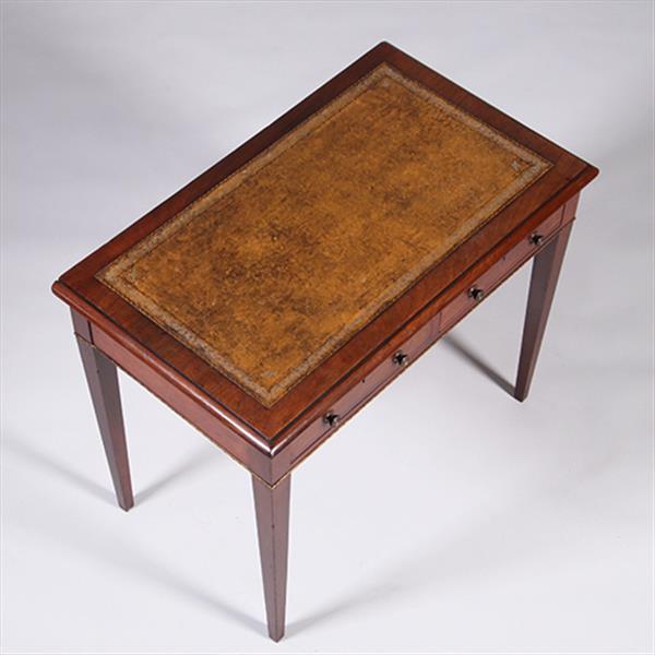 Grote foto sidetable of kleine schrijftafel met 2 laden en groenbruin leer ingelegd no.350208 antiek en kunst stoelen en banken