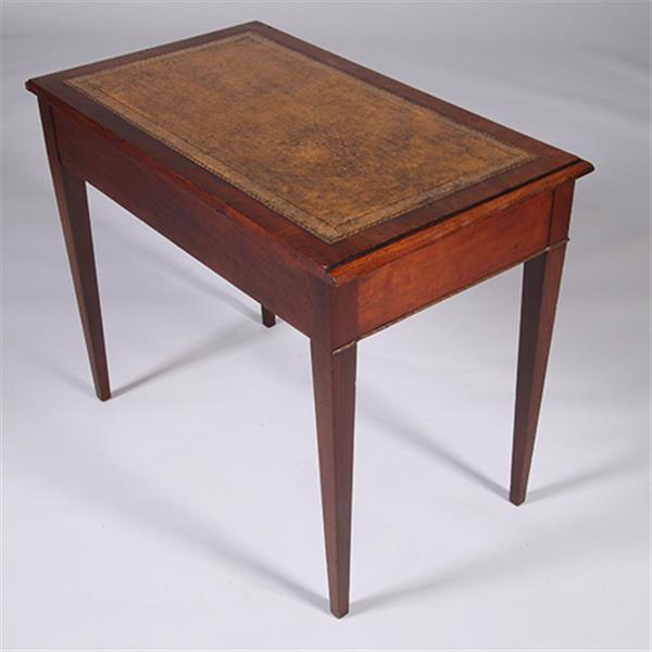 Grote foto sidetable of kleine schrijftafel met 2 laden en groenbruin leer ingelegd no.350208 antiek en kunst stoelen en banken