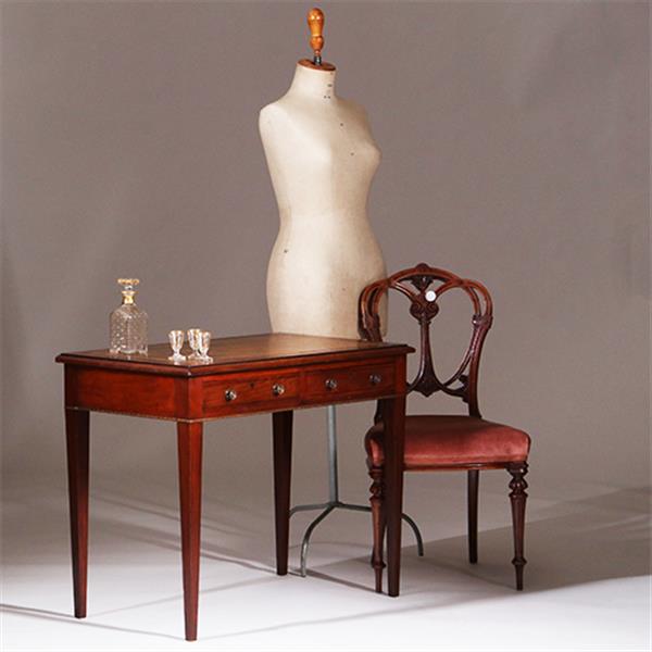 Grote foto sidetable of kleine schrijftafel met 2 laden en groenbruin leer ingelegd no.350208 antiek en kunst stoelen en banken