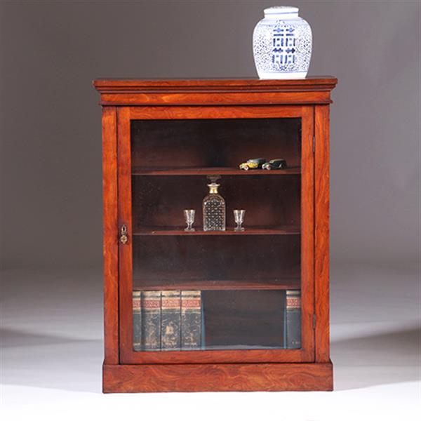 Grote foto kleine strakke notenhouten 1 deurs boekenkast of vitrine ca 1865 no.351930 antiek en kunst stoelen en banken