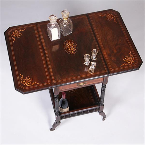 Grote foto drankentafel met 2 hangoren en lade rijk en prachtig ingelegd no.342040 antiek en kunst stoelen en banken