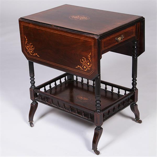 Grote foto drankentafel met 2 hangoren en lade rijk en prachtig ingelegd no.342040 antiek en kunst stoelen en banken