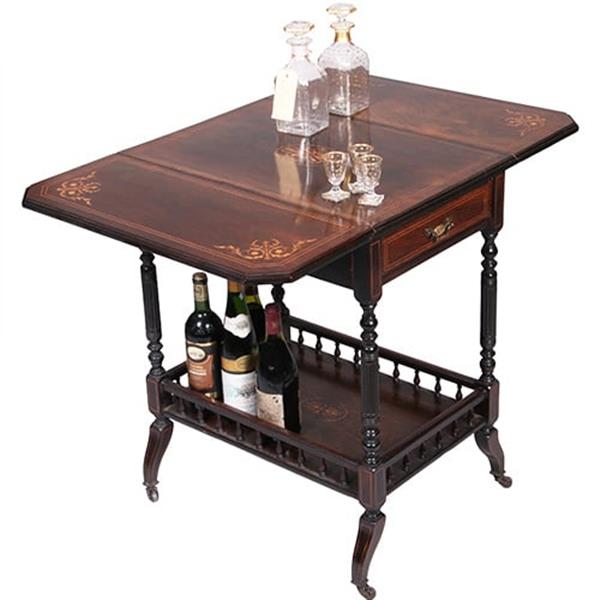 Grote foto drankentafel met 2 hangoren en lade rijk en prachtig ingelegd no.342040 antiek en kunst stoelen en banken