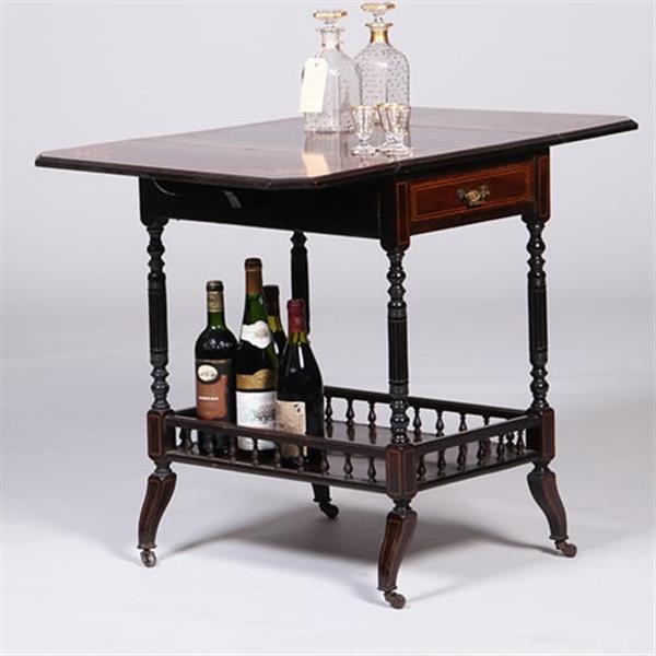 Grote foto drankentafel met 2 hangoren en lade rijk en prachtig ingelegd no.342040 antiek en kunst stoelen en banken