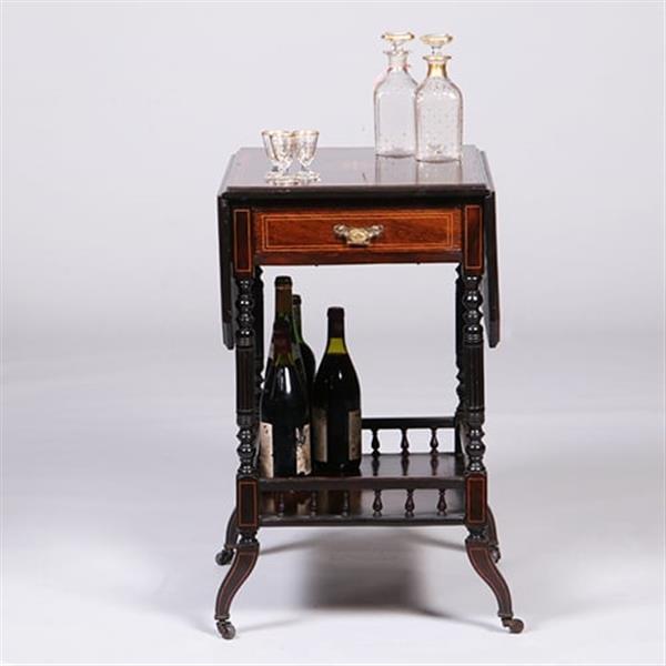 Grote foto drankentafel met 2 hangoren en lade rijk en prachtig ingelegd no.342040 antiek en kunst stoelen en banken