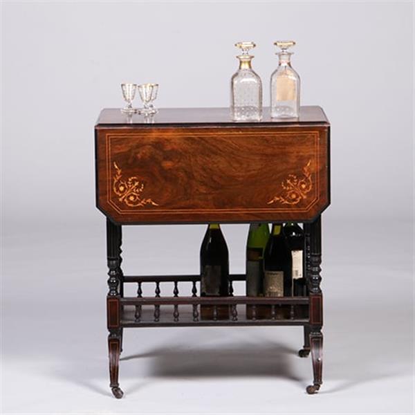 Grote foto drankentafel met 2 hangoren en lade rijk en prachtig ingelegd no.342040 antiek en kunst stoelen en banken