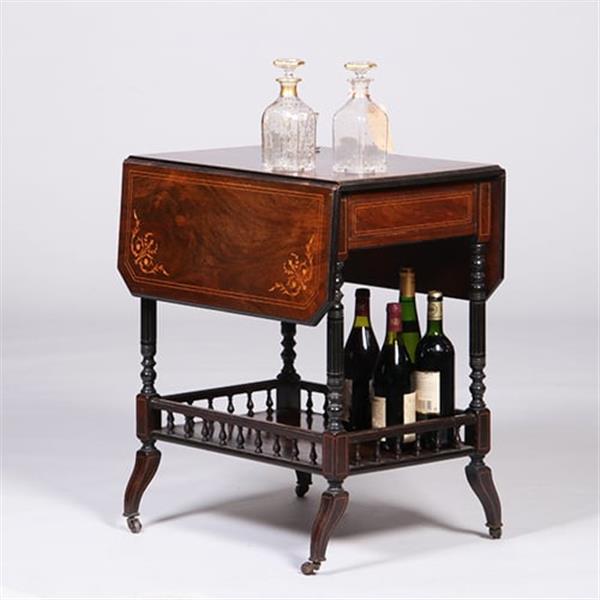 Grote foto drankentafel met 2 hangoren en lade rijk en prachtig ingelegd no.342040 antiek en kunst stoelen en banken