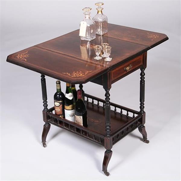 Grote foto drankentafel met 2 hangoren en lade rijk en prachtig ingelegd no.342040 antiek en kunst stoelen en banken