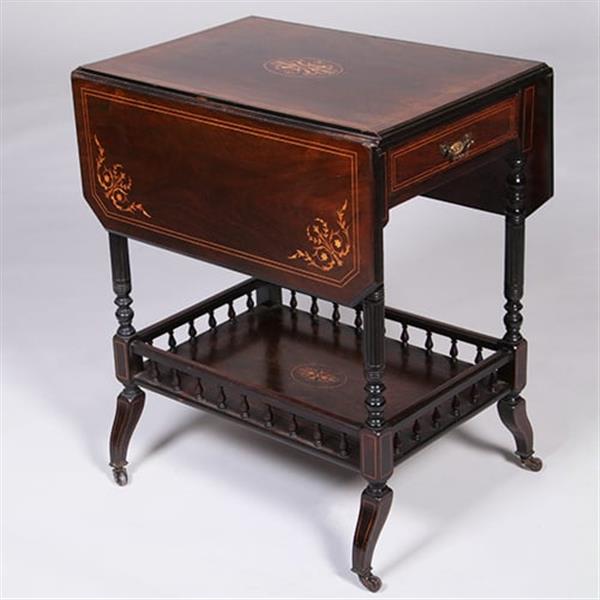 Grote foto drankentafel met 2 hangoren en lade rijk en prachtig ingelegd no.342040 antiek en kunst stoelen en banken