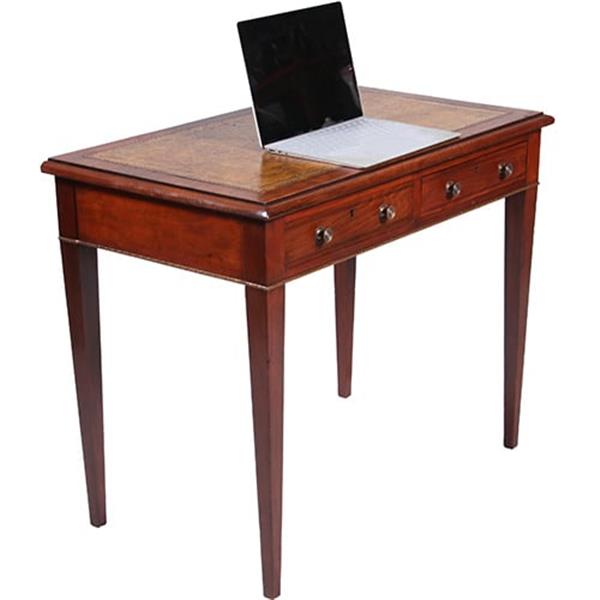 Grote foto sidetable of kleine schrijftafel met 2 laden en groenbruin leer ingelegd no.350208 antiek en kunst stoelen en banken