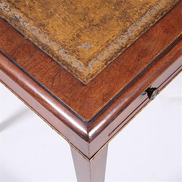 Grote foto sidetable of kleine schrijftafel met 2 laden en groenbruin leer ingelegd no.350208 antiek en kunst stoelen en banken