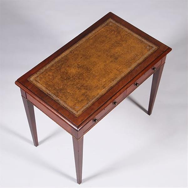 Grote foto sidetable of kleine schrijftafel met 2 laden en groenbruin leer ingelegd no.350208 antiek en kunst stoelen en banken