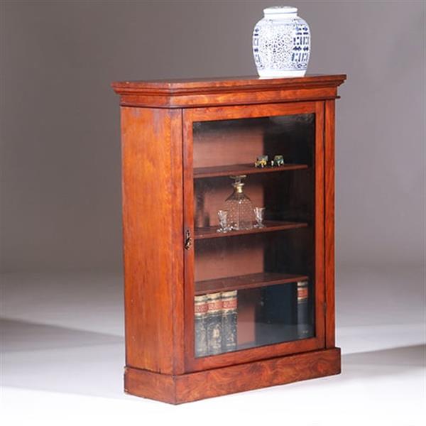 Grote foto kleine strakke notenhouten 1 deurs boekenkast of vitrine ca 1865 no.351930 antiek en kunst stoelen en banken