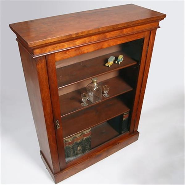 Grote foto kleine strakke notenhouten 1 deurs boekenkast of vitrine ca 1865 no.351930 antiek en kunst stoelen en banken