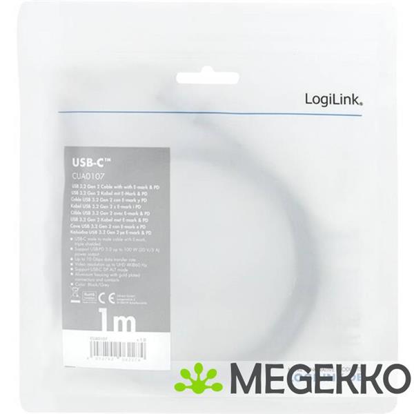 Grote foto logilink cua0107 usb 3.2 gen 2 10gbps 100w usb type c 1m computers en software overige computers en software