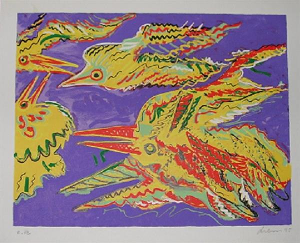 Grote foto peter diem bird symphony antiek en kunst litho en zeefdrukken