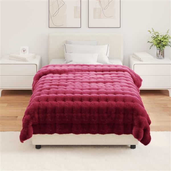 Grote foto vidaxl neppels konijnenbont deken 4 pcs bordeaux rood 130 x 150 cm huis en inrichting bedden