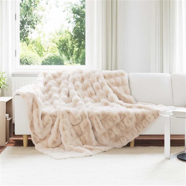 Grote foto vidaxl neppels konijnenbont deken 4 pcs beige 220 x 240 cm polyester huis en inrichting bedden