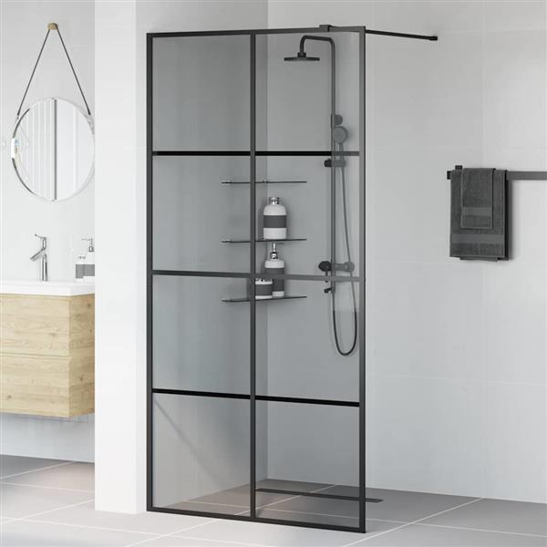 Grote foto vidaxl inloop douche wand zwart 100 x 195 cm gehard glas huis en inrichting complete badkamers