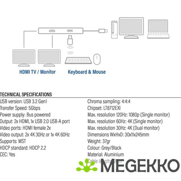 Grote foto act usb c 4k multiport adapter voor 2 hdmi schermen. usb a datapoort computers en software overige computers en software