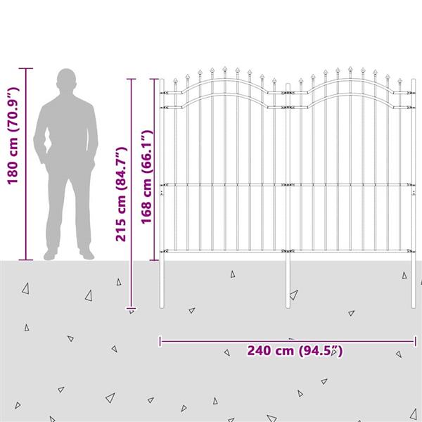 Grote foto vidaxl tuin hek grijs 215 cm poedergecoat staal tuin en terras hekken en schuttingen