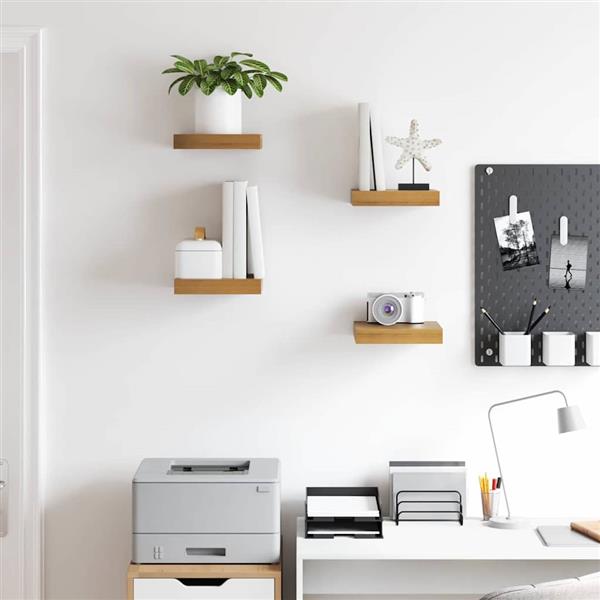 Grote foto vidaxl wandplank met opslag 4 pcs bruin 23 x 23 5 x 4 cm bewerkt hout huis en inrichting woningdecoratie