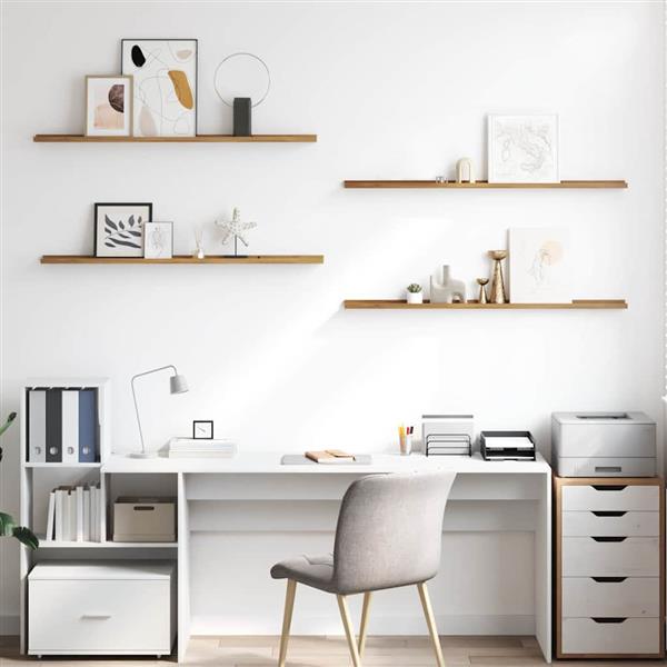 Grote foto vidaxl wandplank met plank 4 pcs bruin 115 x 9 x 3 cm bewerkt hout huis en inrichting woningdecoratie