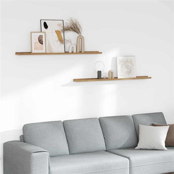Grote foto vidaxl wandplank met plank 2 pcs bruin 115 x 9 x 3 cm bewerkt hout huis en inrichting woningdecoratie