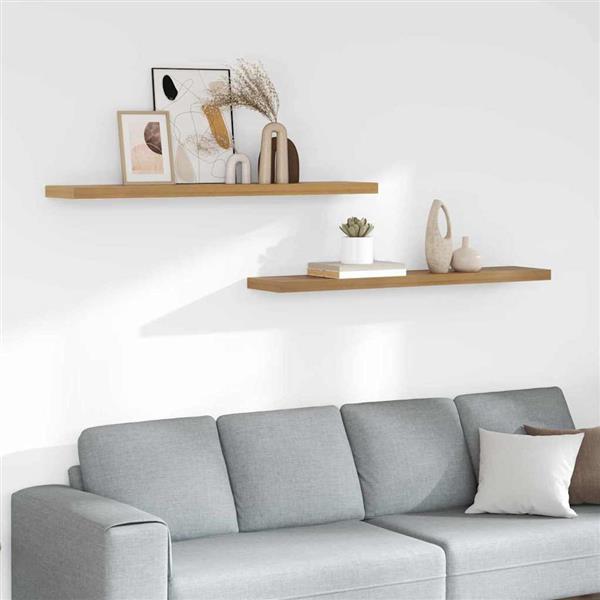 Grote foto vidaxl wandplank met opslag 2 pcs bruin 120 x 23 5 x 4 cm bewerkt hout huis en inrichting woningdecoratie