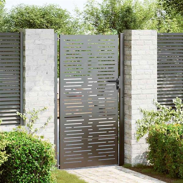 Grote foto vidaxl tuinpoort met slot zwart 100 x 175 cm gepoedercoat staal tuin en terras hekken en schuttingen