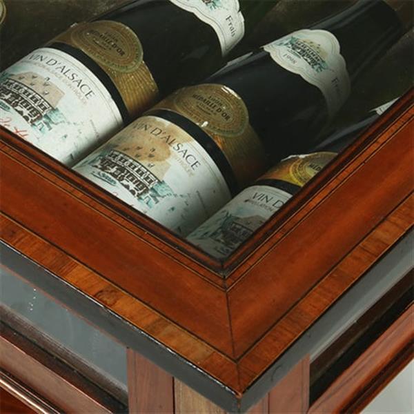 Grote foto strak mahoniehouten vitrinetafeltje of juwelen tafeltje met ingelgd ovaal onderblad no.351960 antiek en kunst stoelen en banken