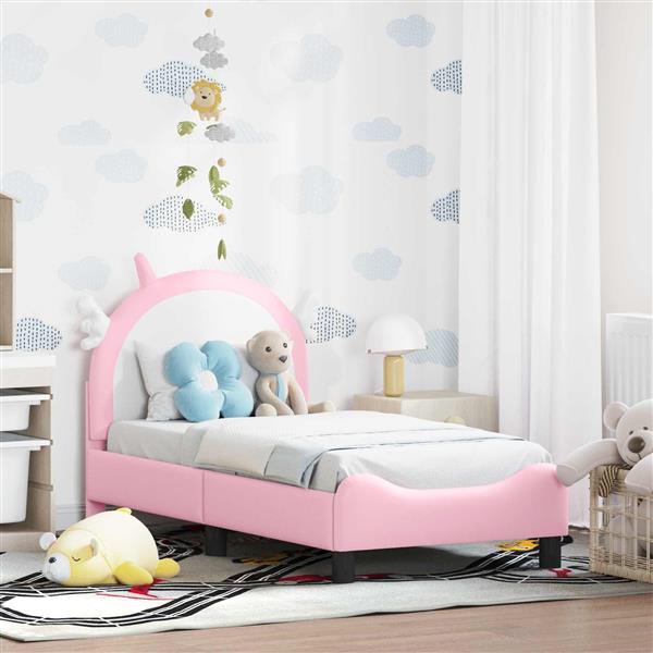Grote foto vidaxl peuterbedframe met hoofdbord met hoofdeinde roze 70 x 140 cm pu antiek en kunst stoelen en banken